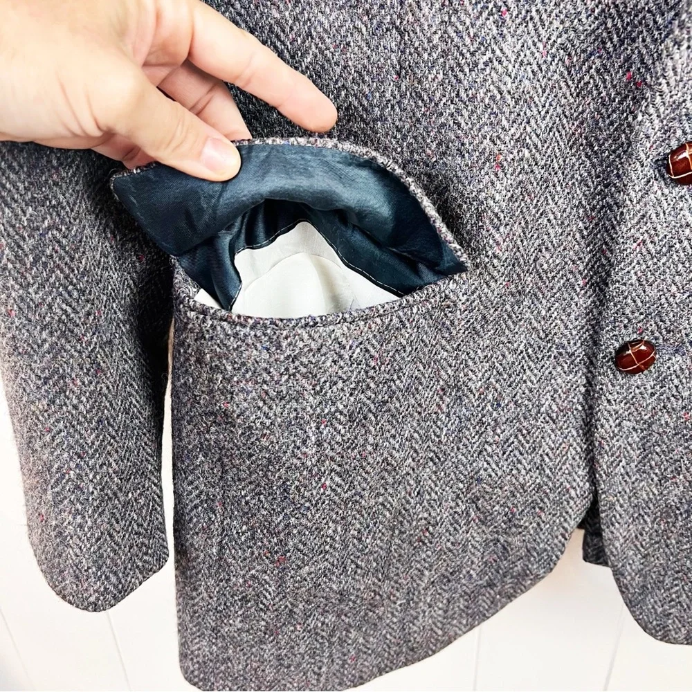 Harris Tweed‎ Vtg Mens Gray 100% Scottish Wool Sport Coat Blazer Herringbone